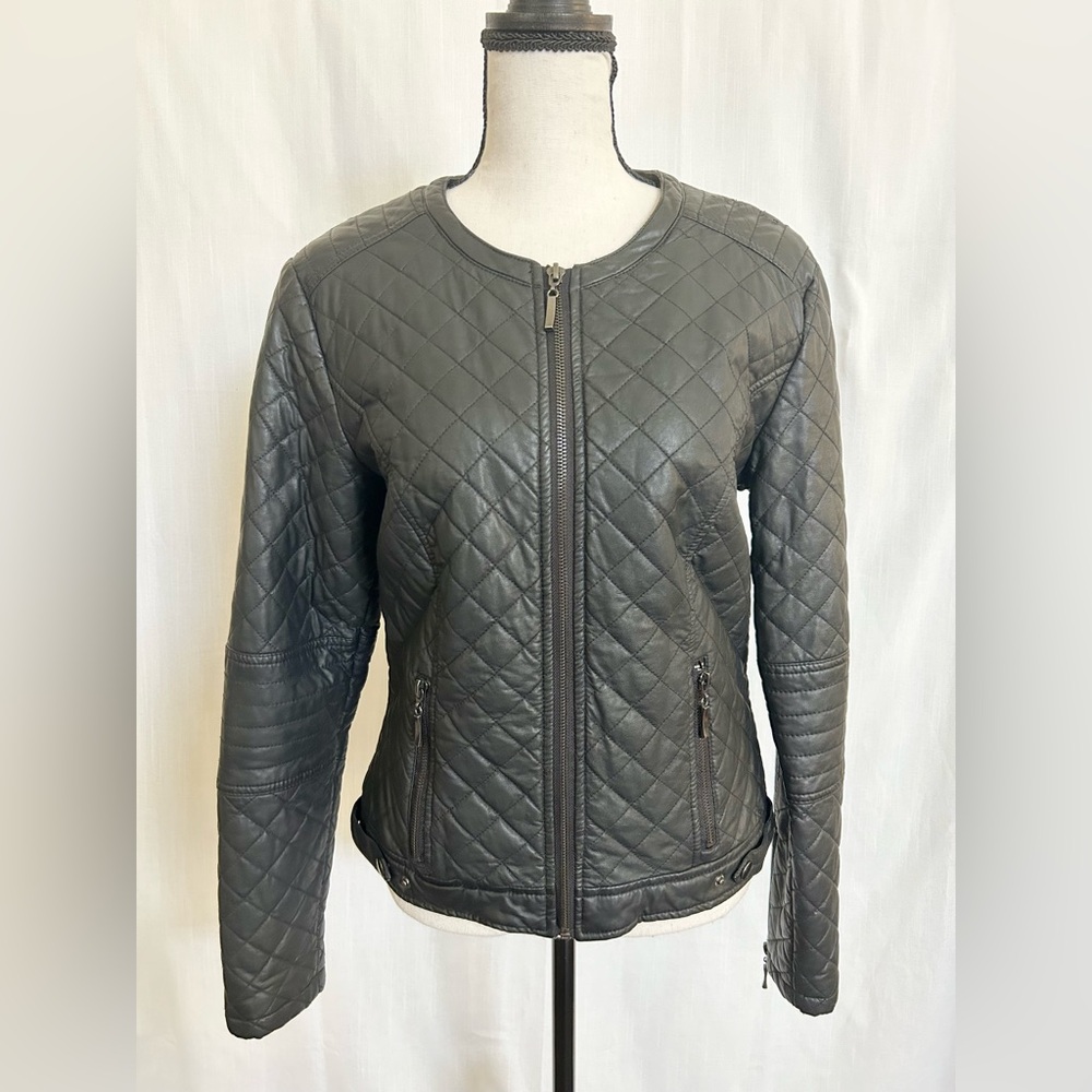 MAX STUDIO Women Quilted Faux Leather Moto Jacket Black Size Small